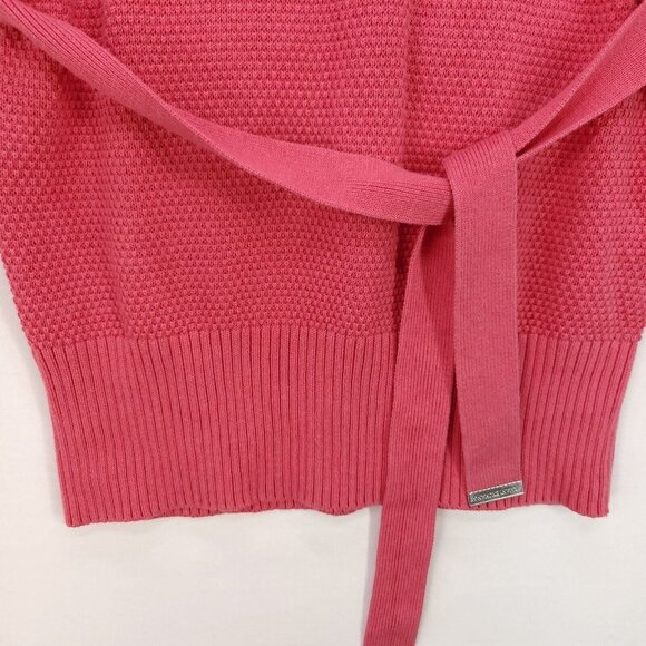 Armani Exchange Tunic Sweater Womens Large Crochet Belted Dress Wide Neck Coral - Picture 12 of 15